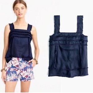J. Crew Navy Linen Fringe Top size 4 Lightweight Resortwear